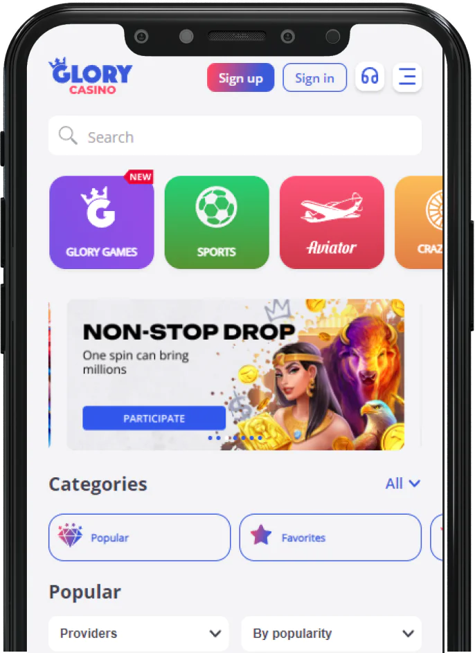 Glory Casino app interface for players from Bangladesh